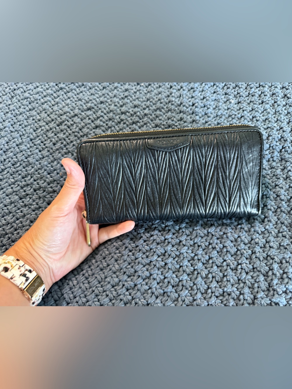 Coach Black Textured Zip-Around Leather Wallet